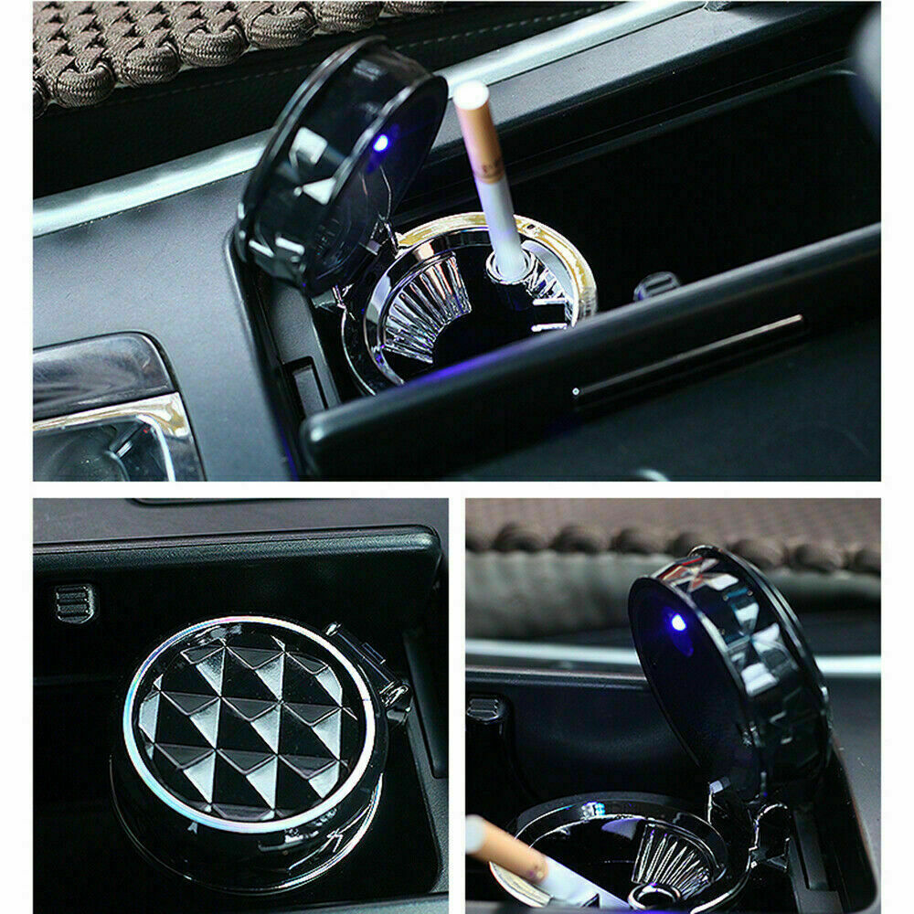 Portable Car Ashtray Cigarette Lighter w/ Blue Led Light for Most Car Cup Holder