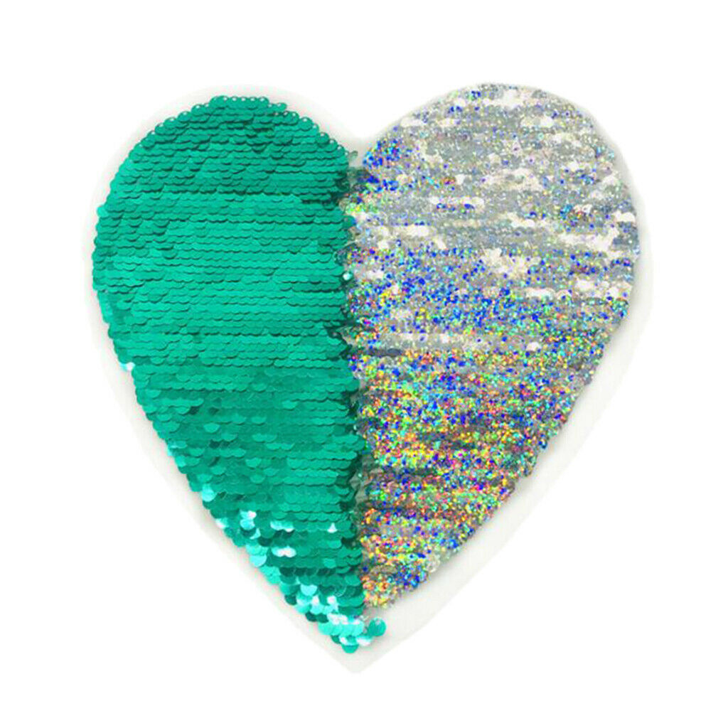 Love Heart Reversible Glitter Applique Clothing Decorative Sequins Patch DIY