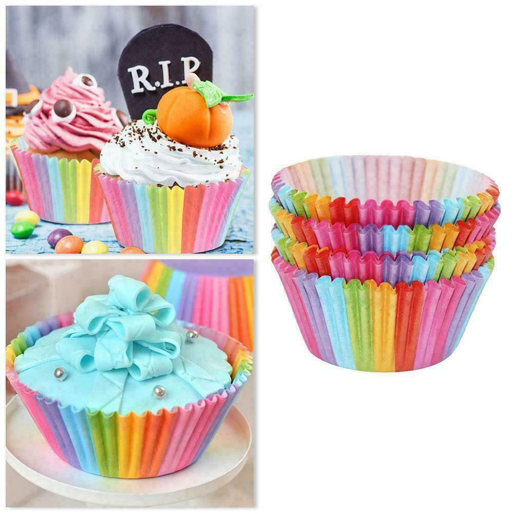 100x Colorful Rainbow Paper Cake Cupcake Liners Baking Decor Muffin Case