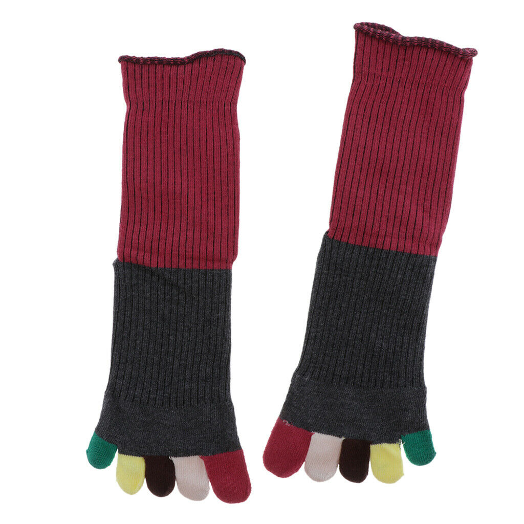 Mid-calf Length Toe Socks Cotton Warm Crew Socks for Men and Women Wine Red