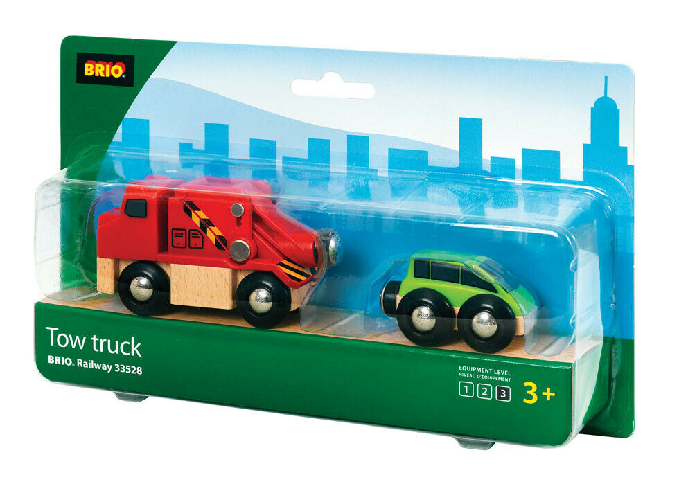 33528 BRIO Tow Truck Wooden Train Railway Rolling Stock inc 2pcs Age 3 Years+