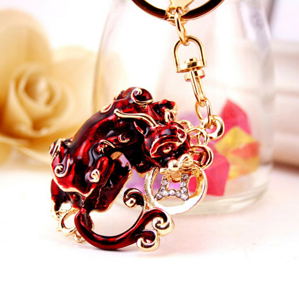 Set of 4Pcs Metal Pi Xiu Keychains Pendants Good Luck Symbol for Car Women Bag