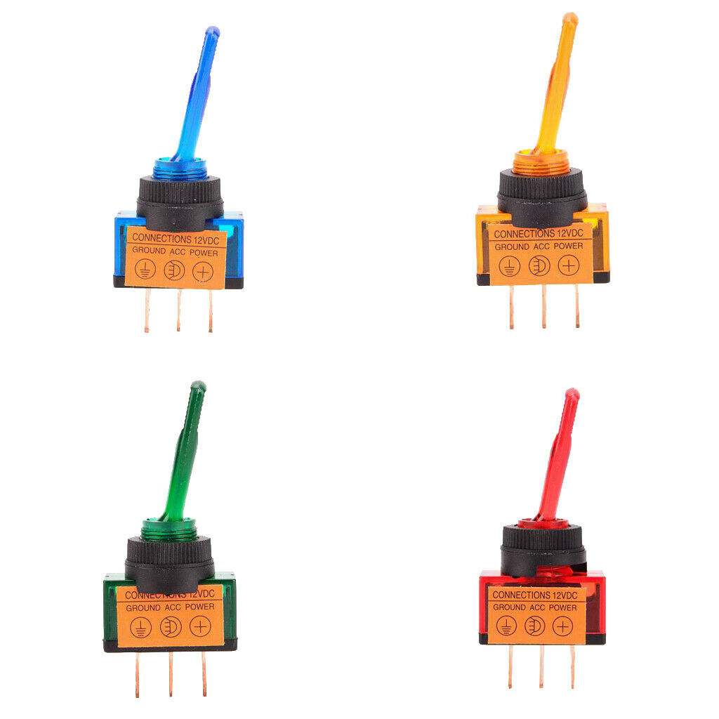 4 Pieces Blue/Red/Green/Orange 12V 20A LED Light Rocker Toggle Switch On/Off