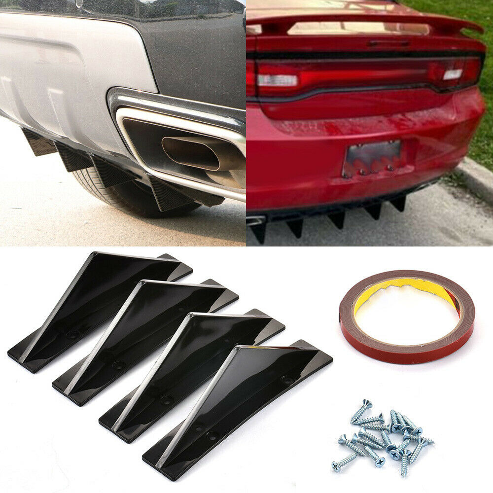4 Set Universal Rear Bumper Diffuser Spoiler Splitter Shark Fin Trim Cap Covers.