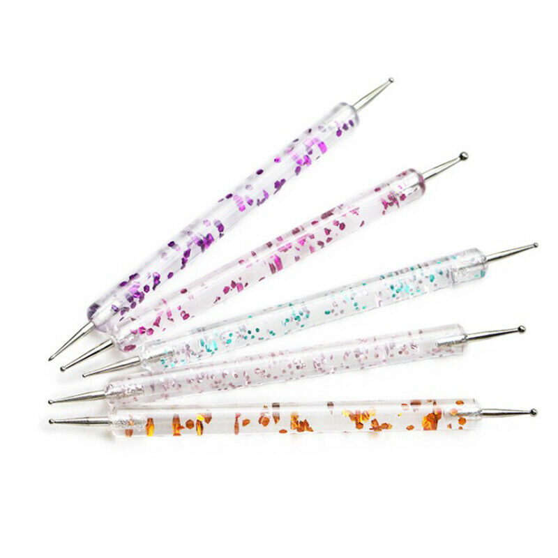 5Pcs 2 Way Nail Art Dotting Painting Pen Manicure Nail Glitter Tools Dotting  SJ