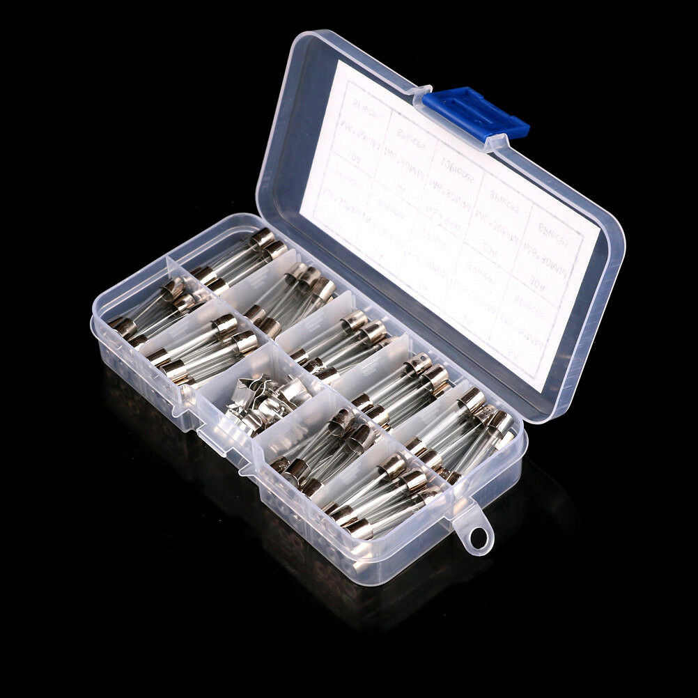 72Pcs/Box 6x30mm 0.5A-30A Glass Tube Fuses Assorted Kit with Fuse Hold Tt