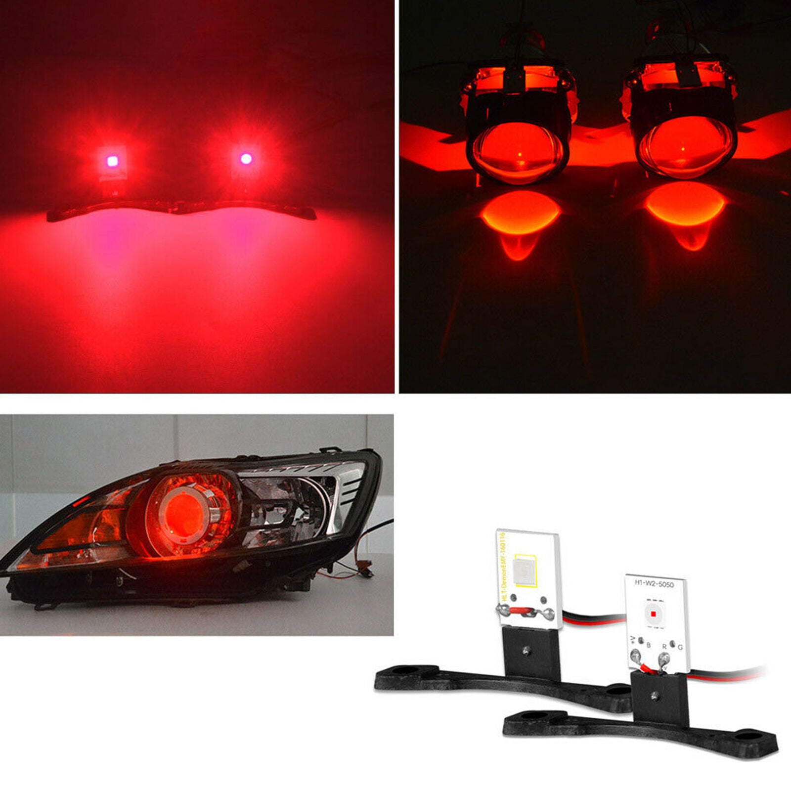 2X LED Module Red For Projector Lens H1 Mini Headlights Retrofit