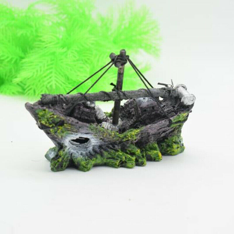 Aquarium Ornament Wreck Sunk Ship Sailing Boat Destroyer Fish Tank Cave Deco Tt