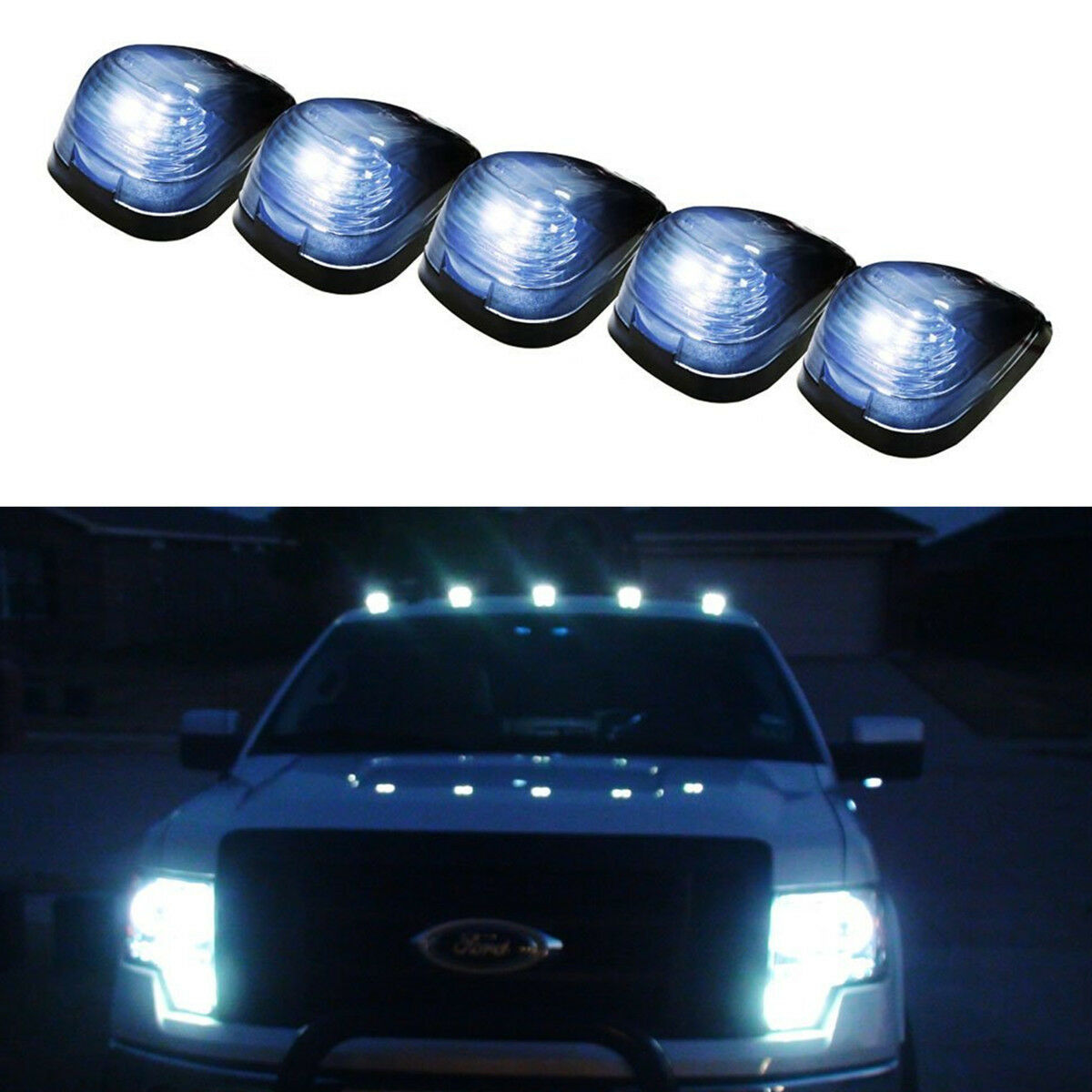 5x Smoked Lens/Super White T10 LED Cab Top Roof Running Clearance Marker Lights