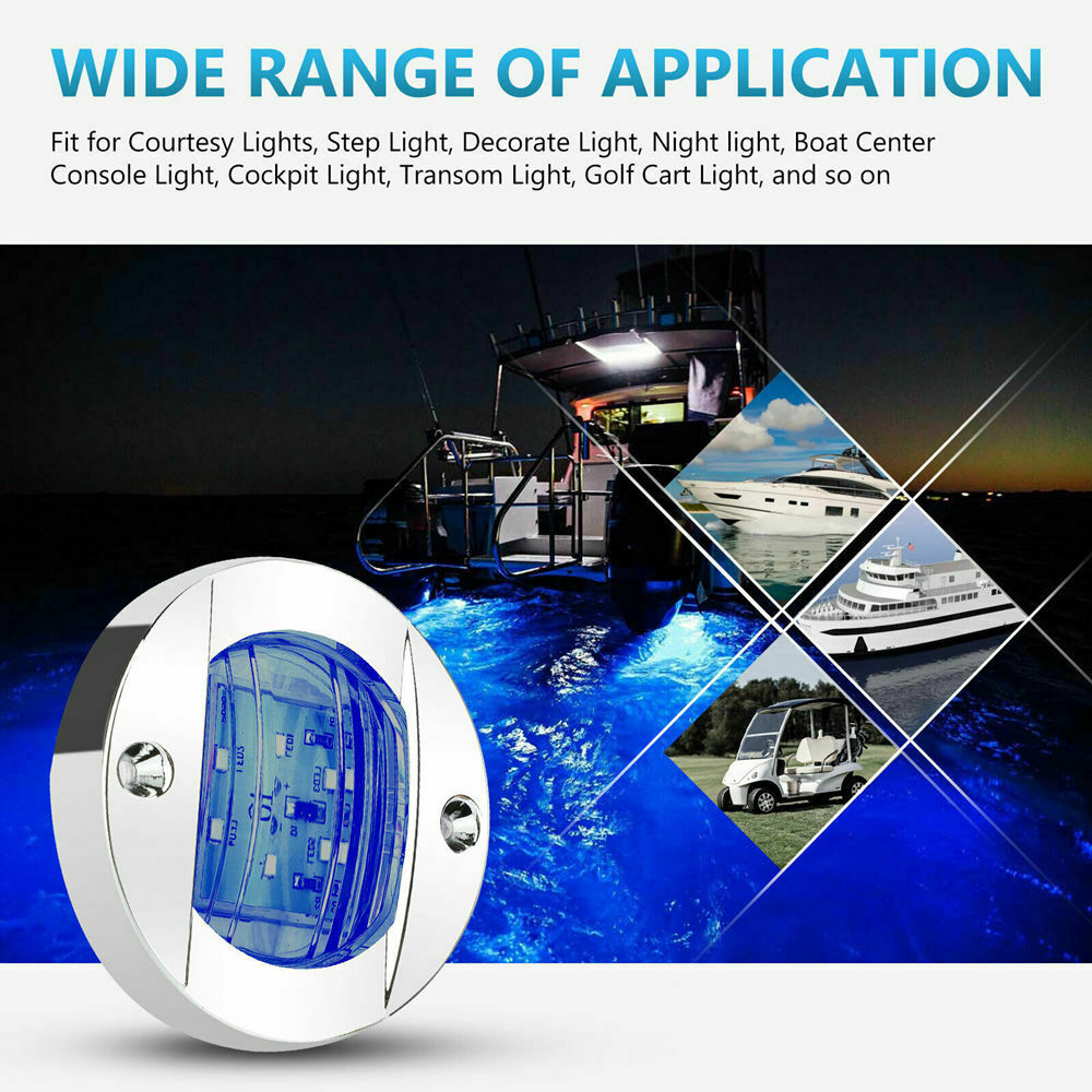 2X Round Marine Boat LED Courtesy Lights Cabin Deck Stern Navigatioin Light Blue