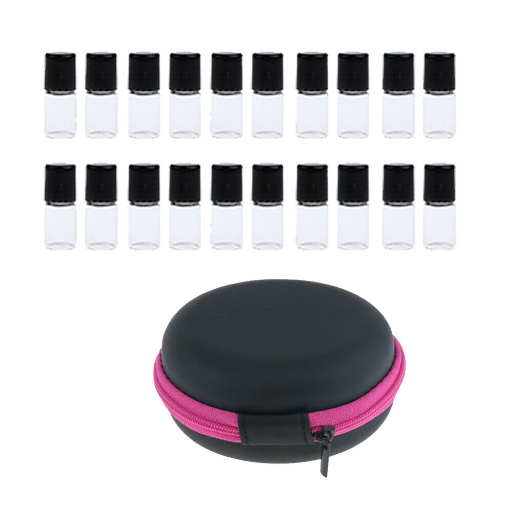 20pcs 1ml Empty Glass Roll On Bottles Bag Pouch Set for Essential Oils