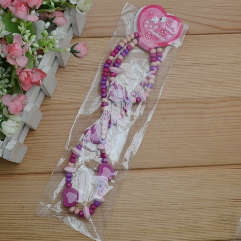 Wholesale1 Set Cute Girl's Pink Heart Wood Beads Necklace&Bracelet Jewelry Gift