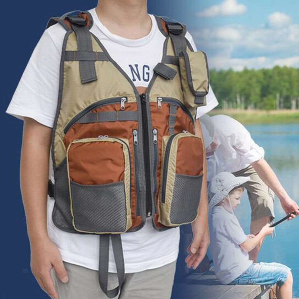 Breathable Multi-pockets Fishing Vest Adjustable for Men and Women, for Fly Bass