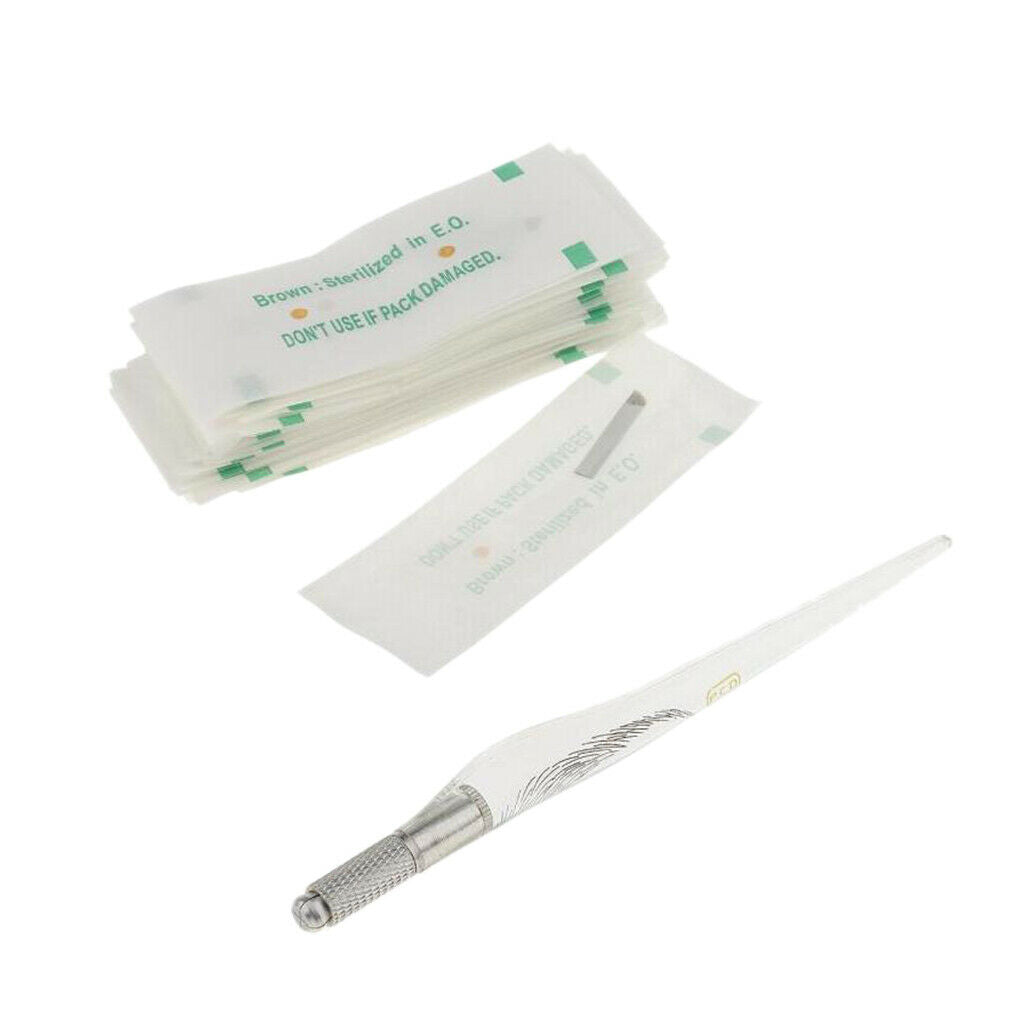 Manual Tattoo Pen Eyebrow Makeup Machine +50pcs 12 Pin Microblading Needles