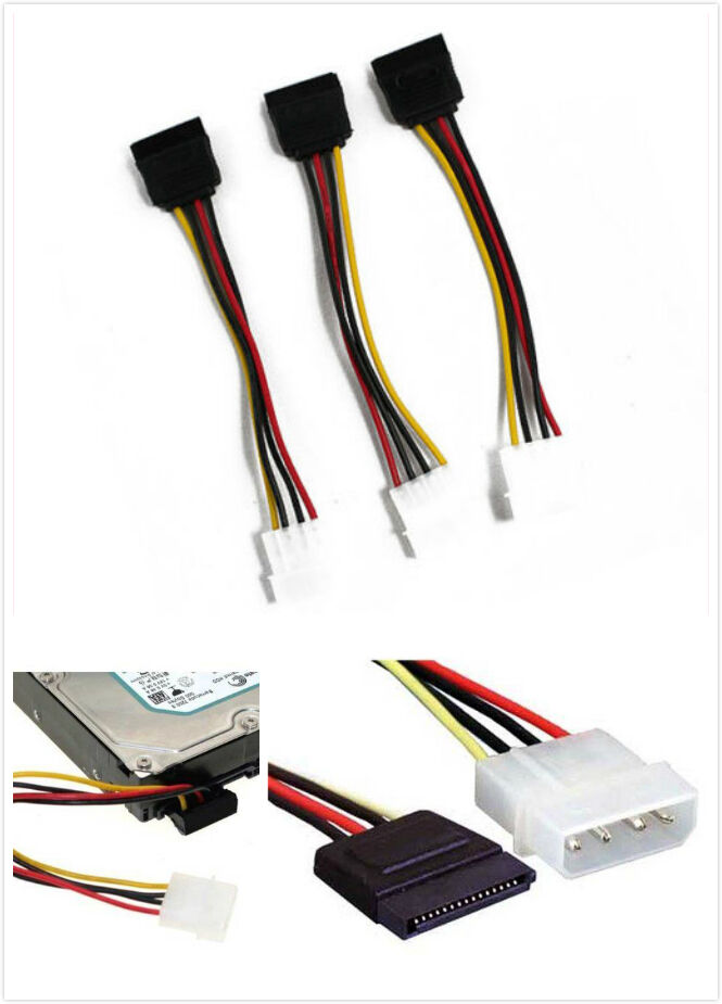 3Pcs 4-Pin IDE Molex to 15-Pin Serial ATA SATA Hard Drive Power Adapter Ca.l8