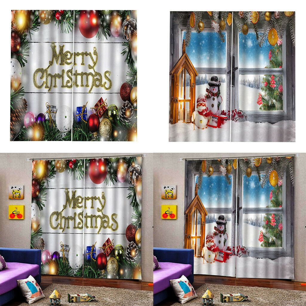 2x Cute Christmas Ball Waterproof Living Room Bedroom Window Drapes 2 Panels