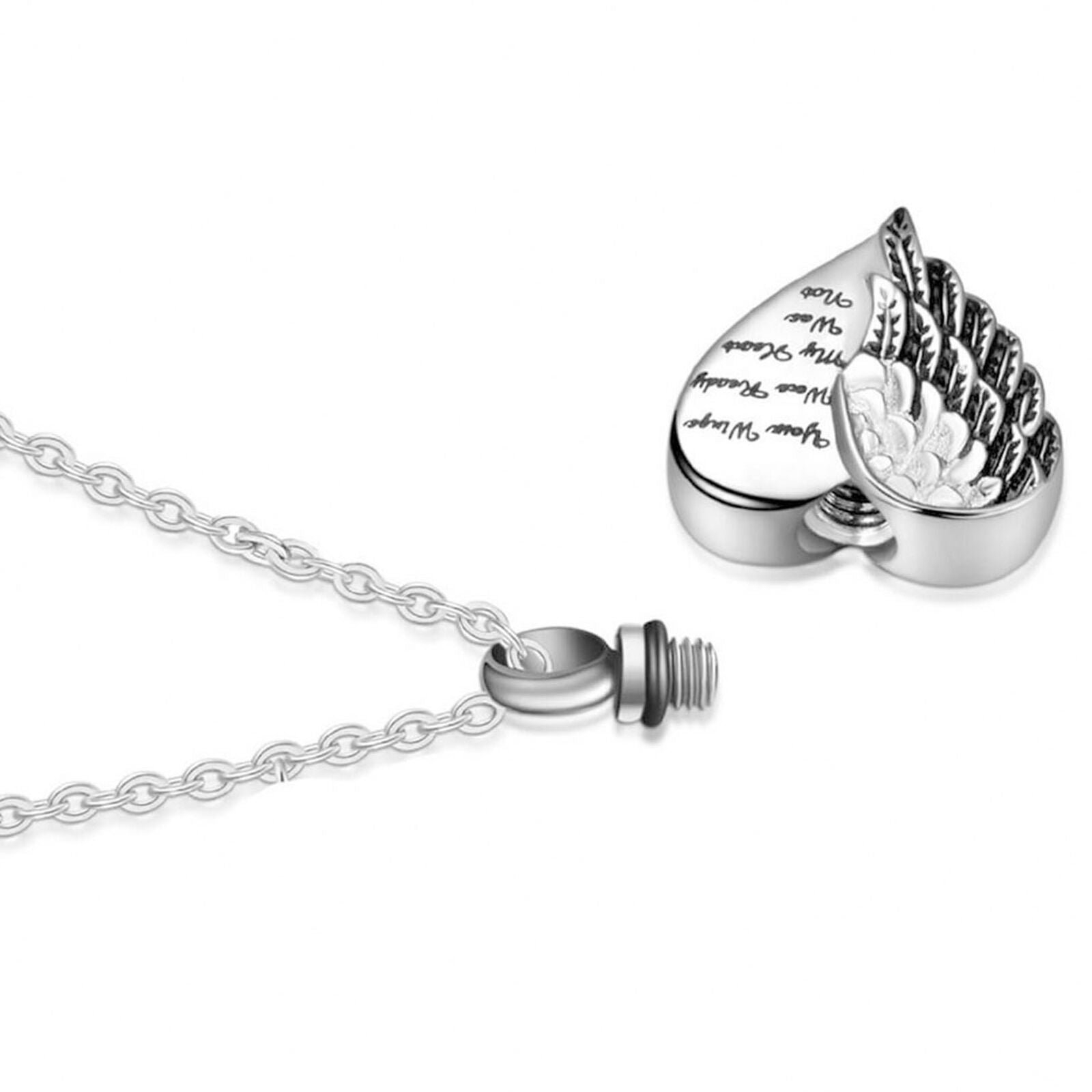Stainless Steel Angel Heart Wings Ashes Keepsake Cremation Memorial Urn Necklace