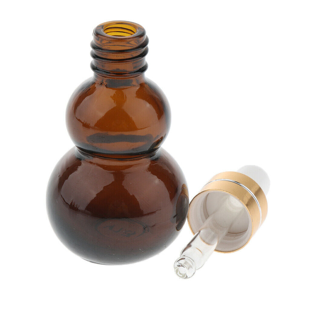6pcs Gourd Empty Refillable Essential Oil Glass Dropper Bottle Vial - Amber,