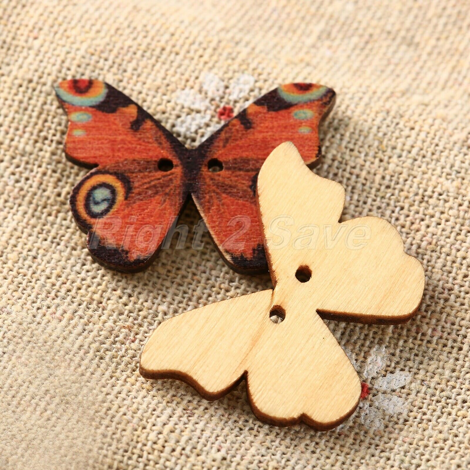 50Pcs Butterfly Wooden Buttons 2 Holes Sewing Mending Weaving DIY Craft Decor