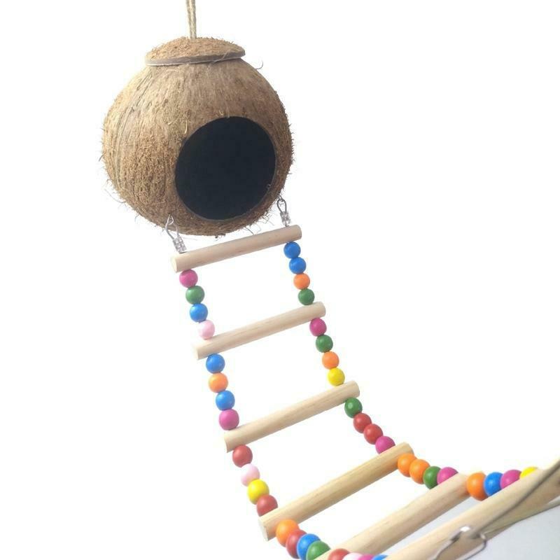 Coconut Bird Nest Hut with Ladder for Parrots Parakeets Conures Cockatiels
