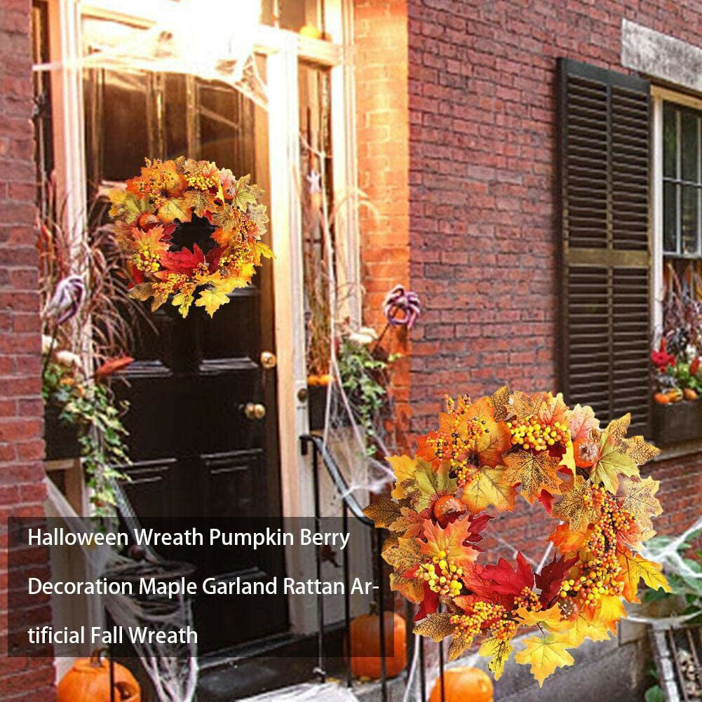 Halloween Maple Leaf Wreath Door Decor Hanging Pendant Simulation Garland @