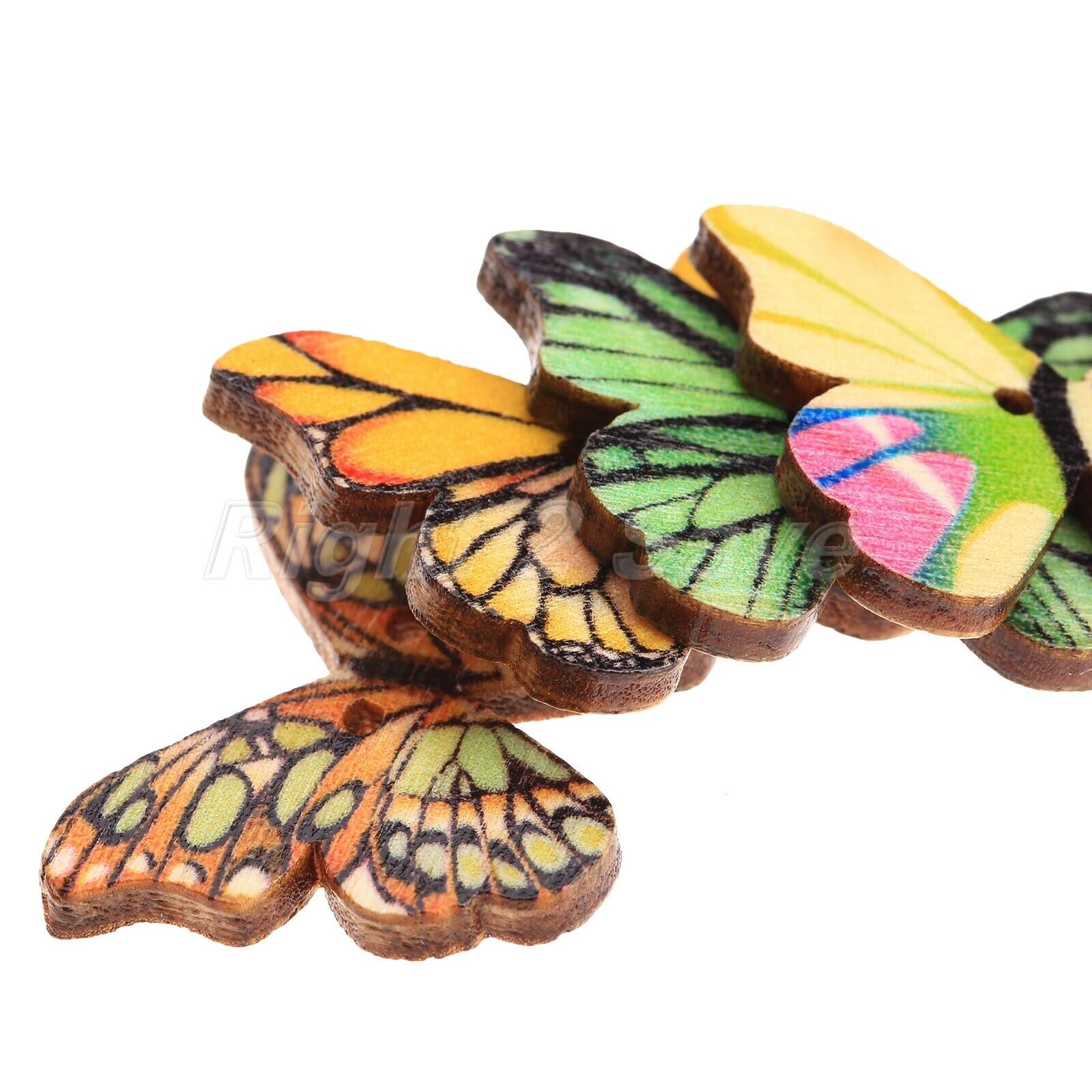 50Pcs Butterfly Wooden Buttons 2 Holes Sewing Mending Weaving DIY Craft Decor