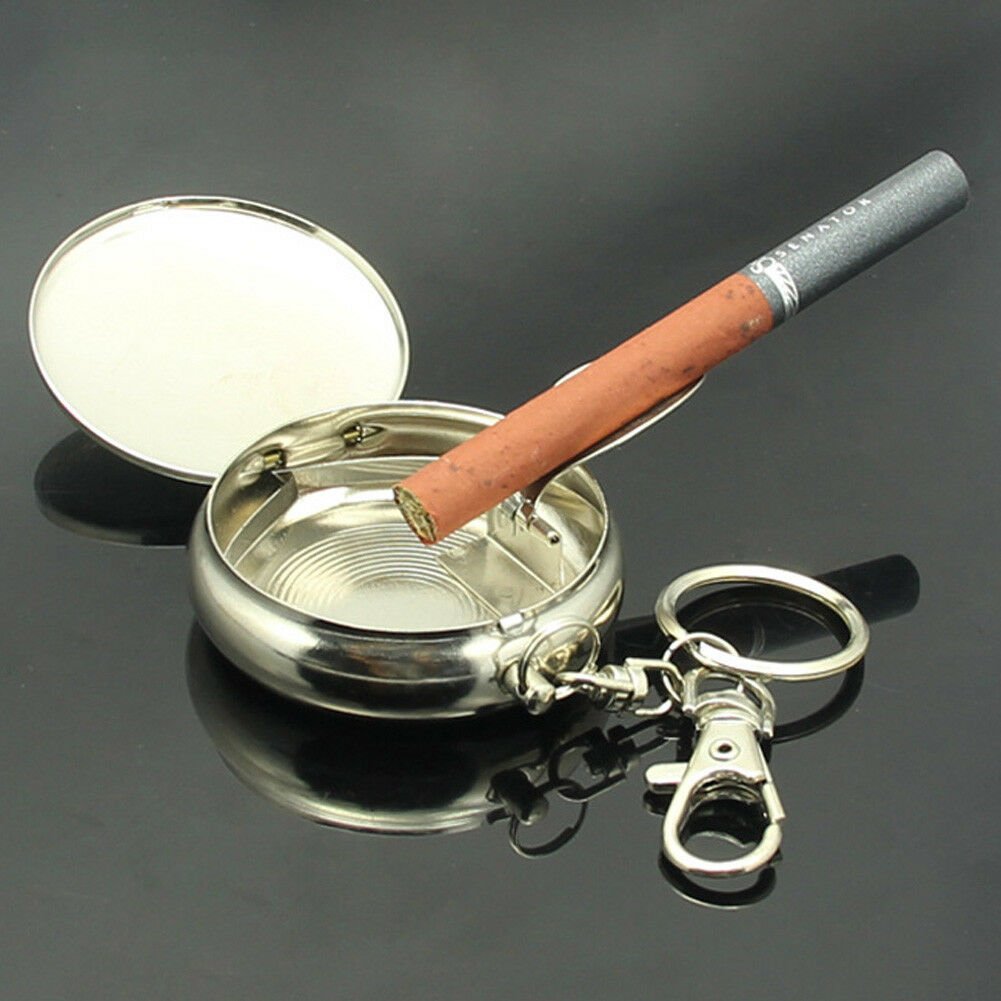 Mini Stainless Steel Pocket Cigar Smoking Cigarette Ashtray Holder W/Keychain