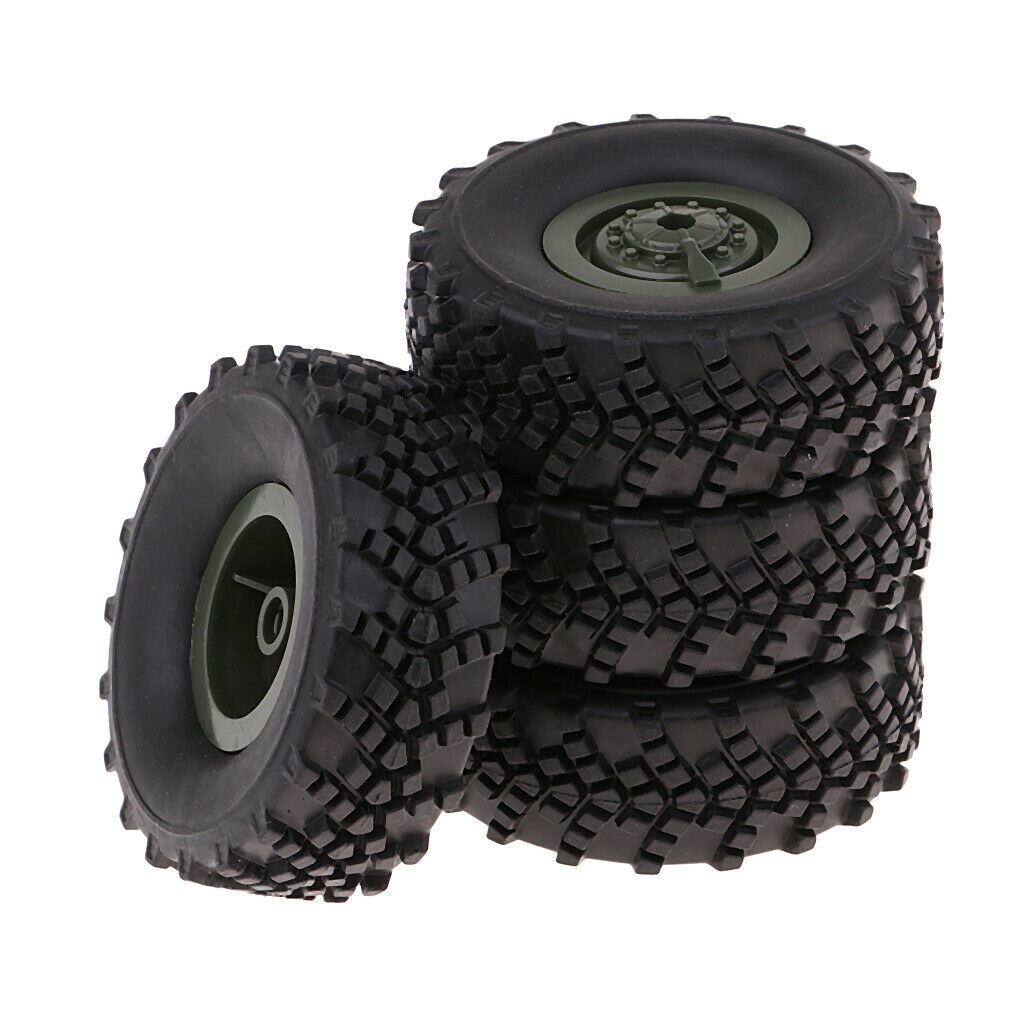 2X 4pcs Rubber Tire Tyres with Wheels for WPL 1/16 Scale Army Truck Spare Parts