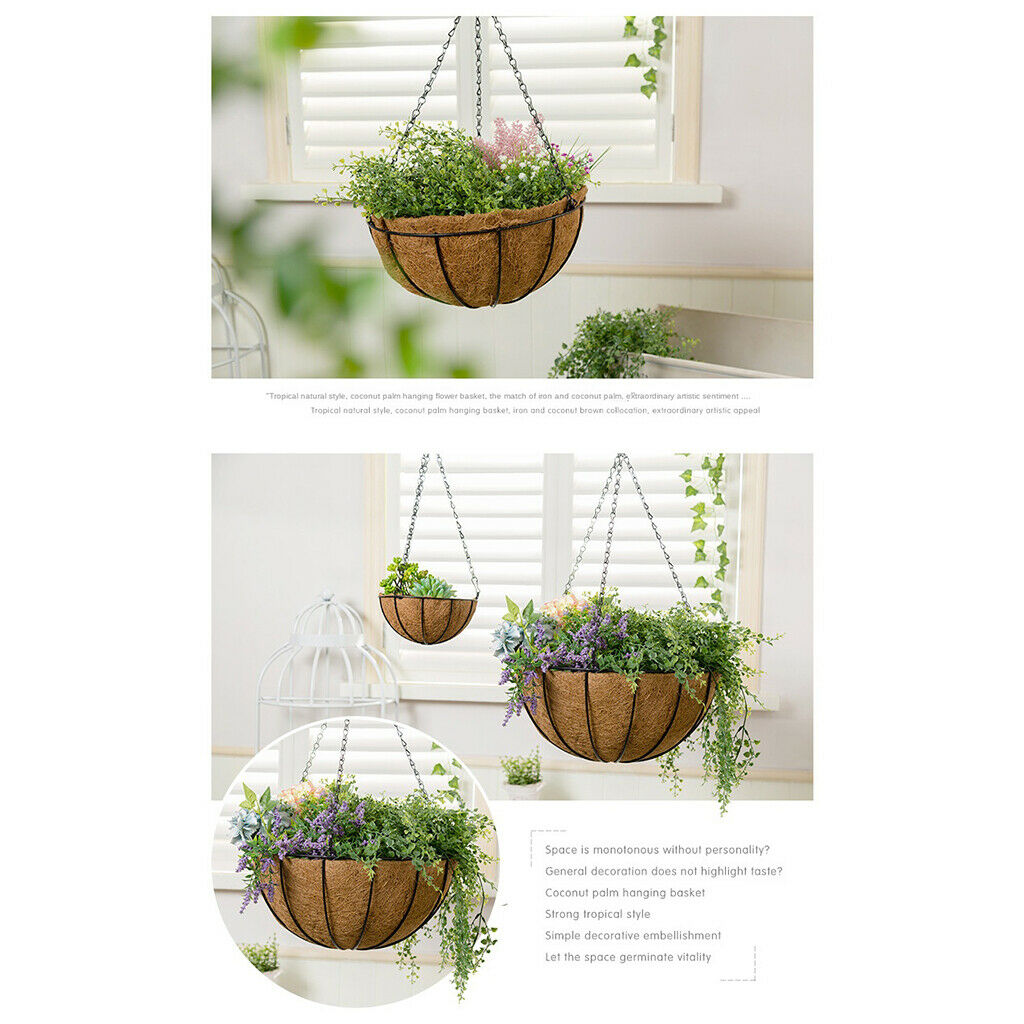 Hanging Basket Planter Metal with Coconut Coir Liner Wire Plant Holder 30cm