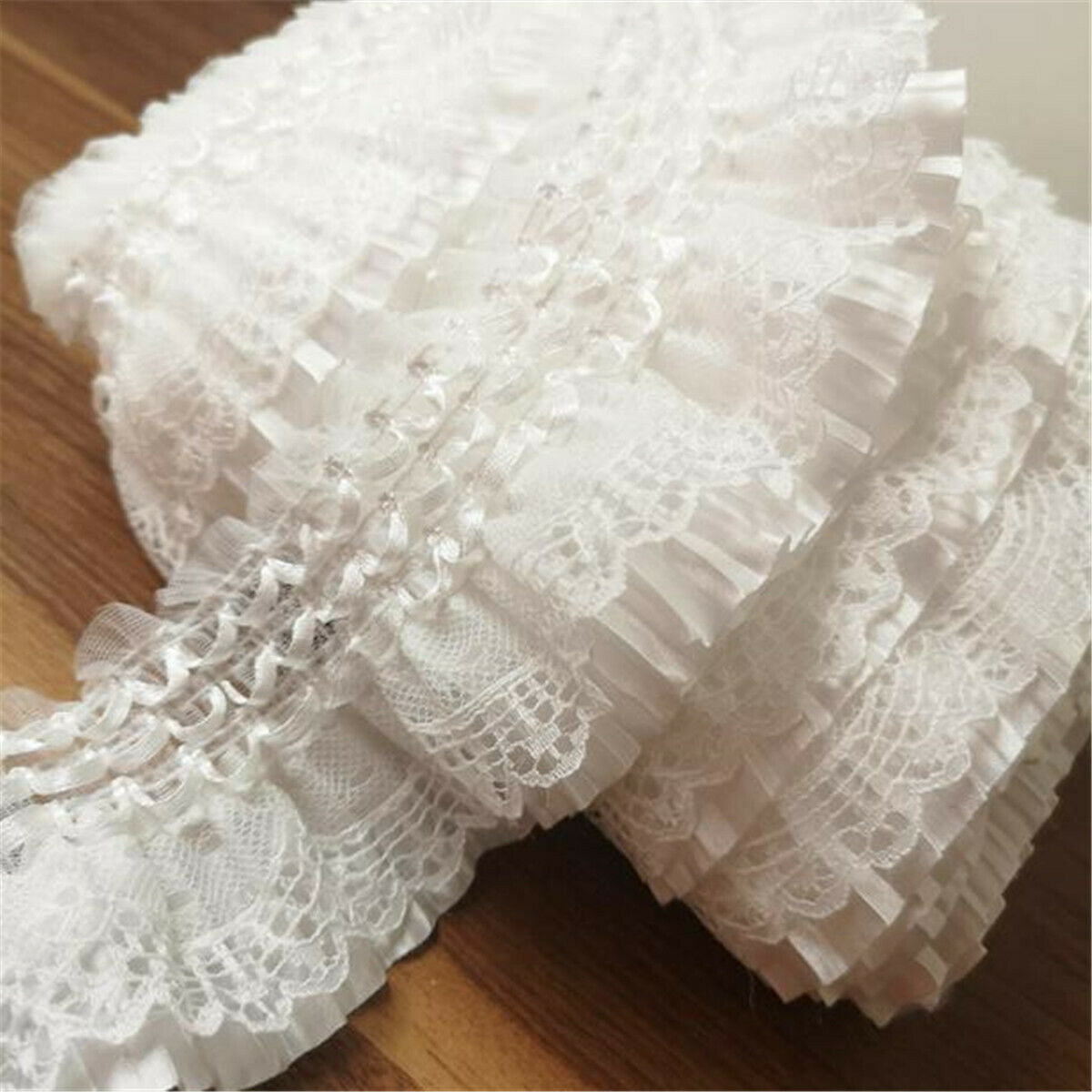 50CM Lace Fabric Trim Ruffle Edging Pleated Frill Sewing Elastic Lolita Dress