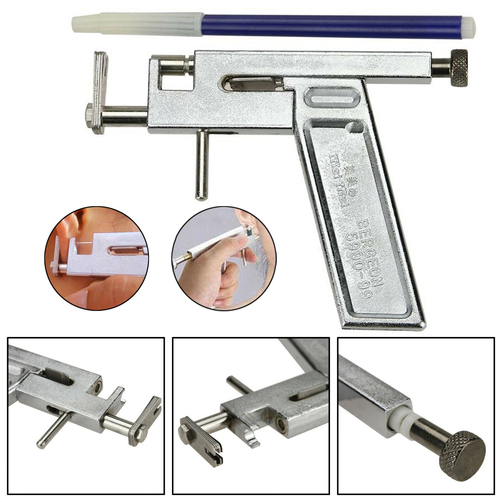 Steel Ear Nose Navel Body Piercing Gun With 98x Studs Tool Kit Professional F7