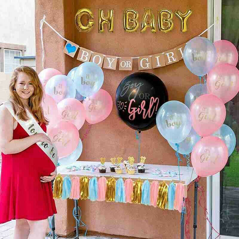 Boy Or Girl Balloon Gender Reveal Baby Shower Confetti Black Latex Ballon.l8
