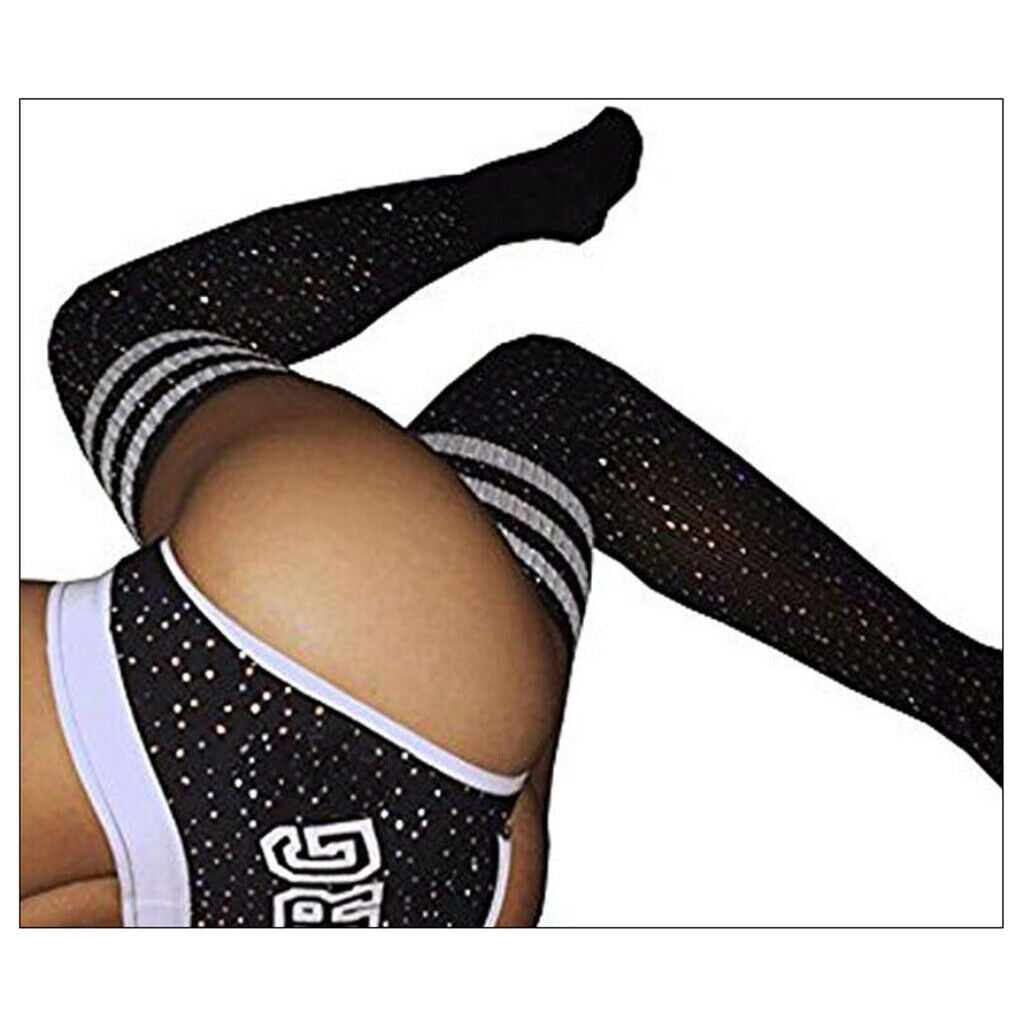 2Pairs Cotton Stripes Rhinestone Over Knee High Socks Casual Party Stockings