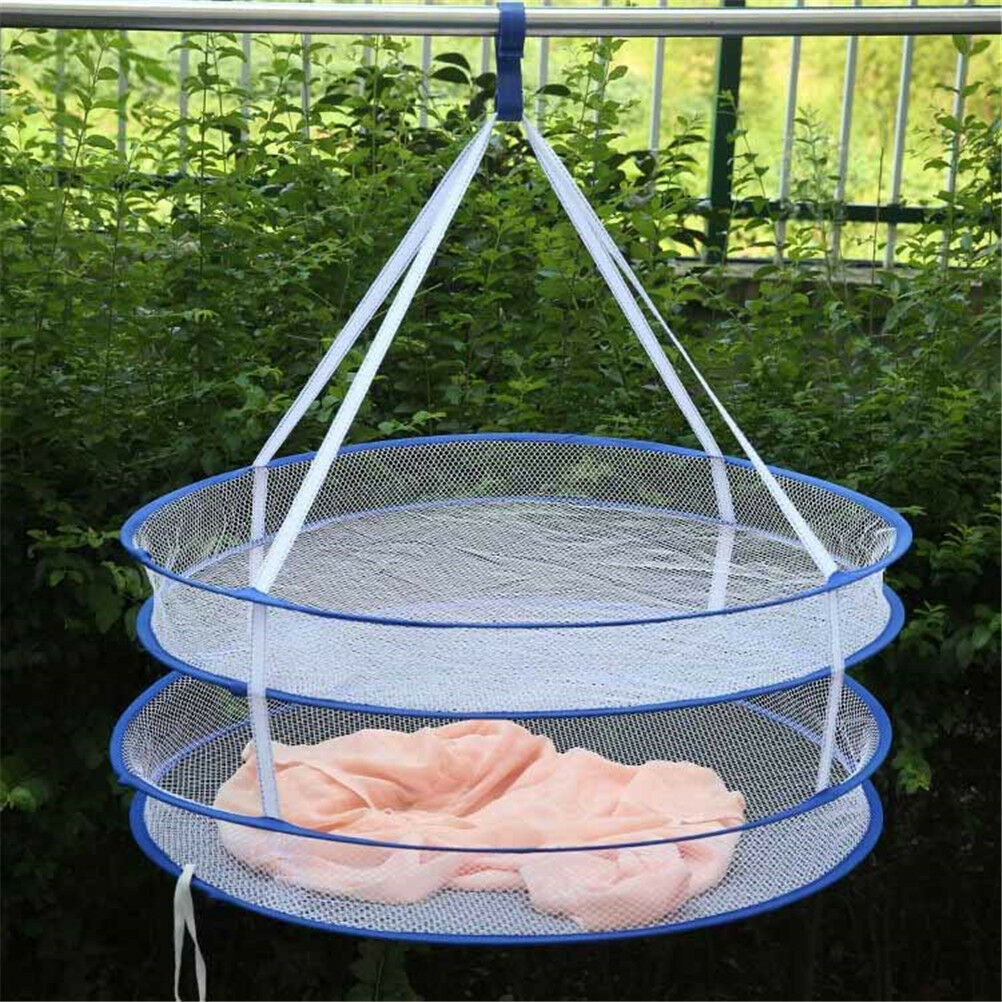 Foldable 2Layers Drying Rack Net Hanging Clothes Laundry Sweater Dryer BasketDD