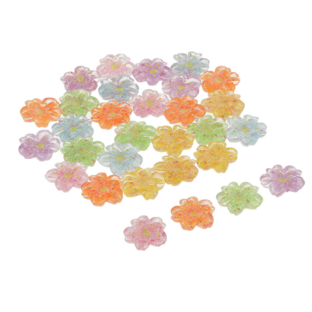 30 Pieces Flower Shape Plastic Flatback Cabochon Beads Cardmaking 20x20mm