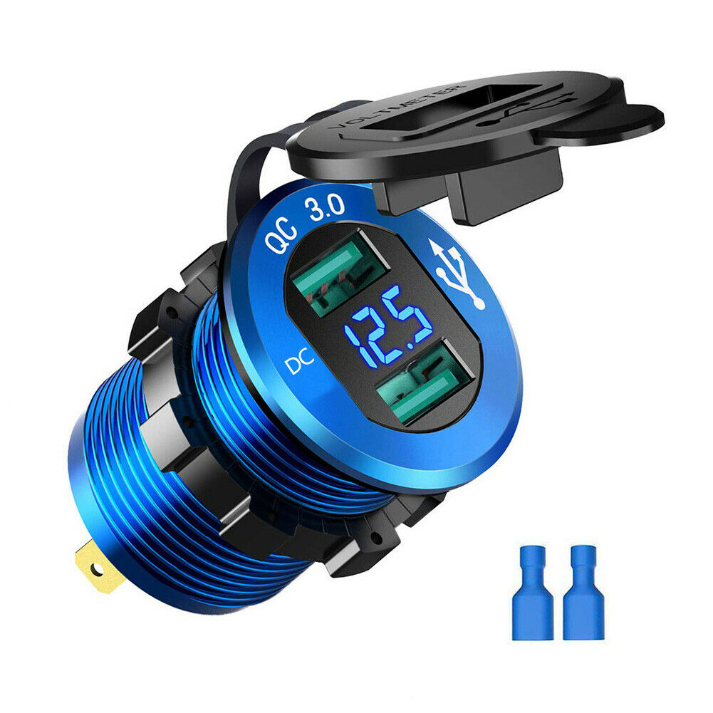 QC3.0 Aluminum Dual CAB Car Lighter Socket Charger Digital Voltmete