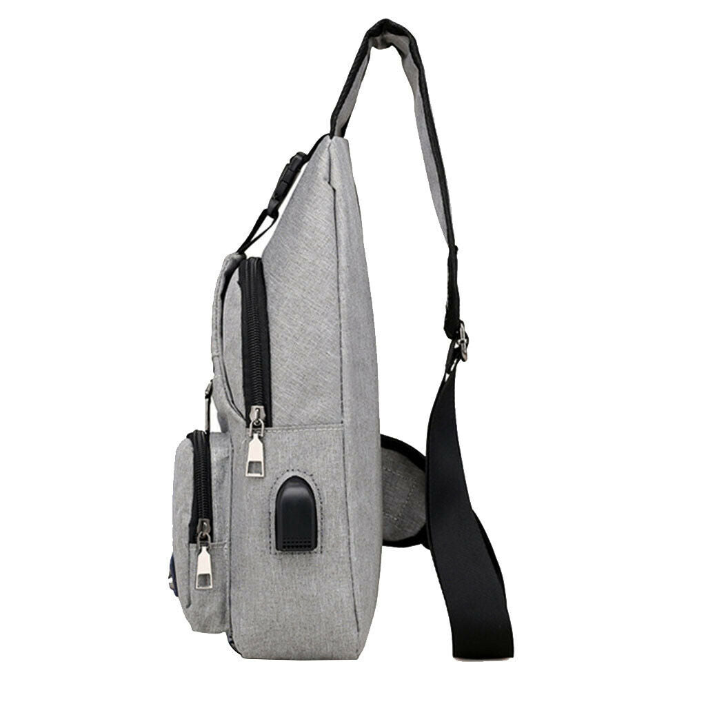 2Pcs Mens Sling Bag USB Charging Port Outdoor Travel Casual Lightweight Bag