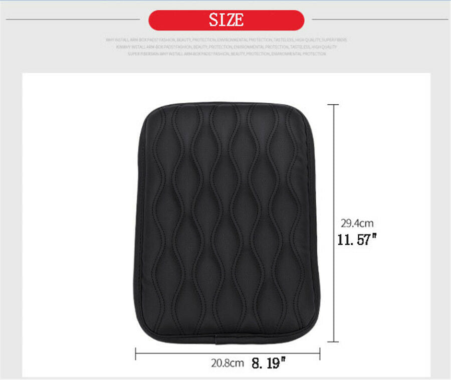 Black Red Line Armrest Box + PU Leather Mat Storage Organizer Case Car Universal