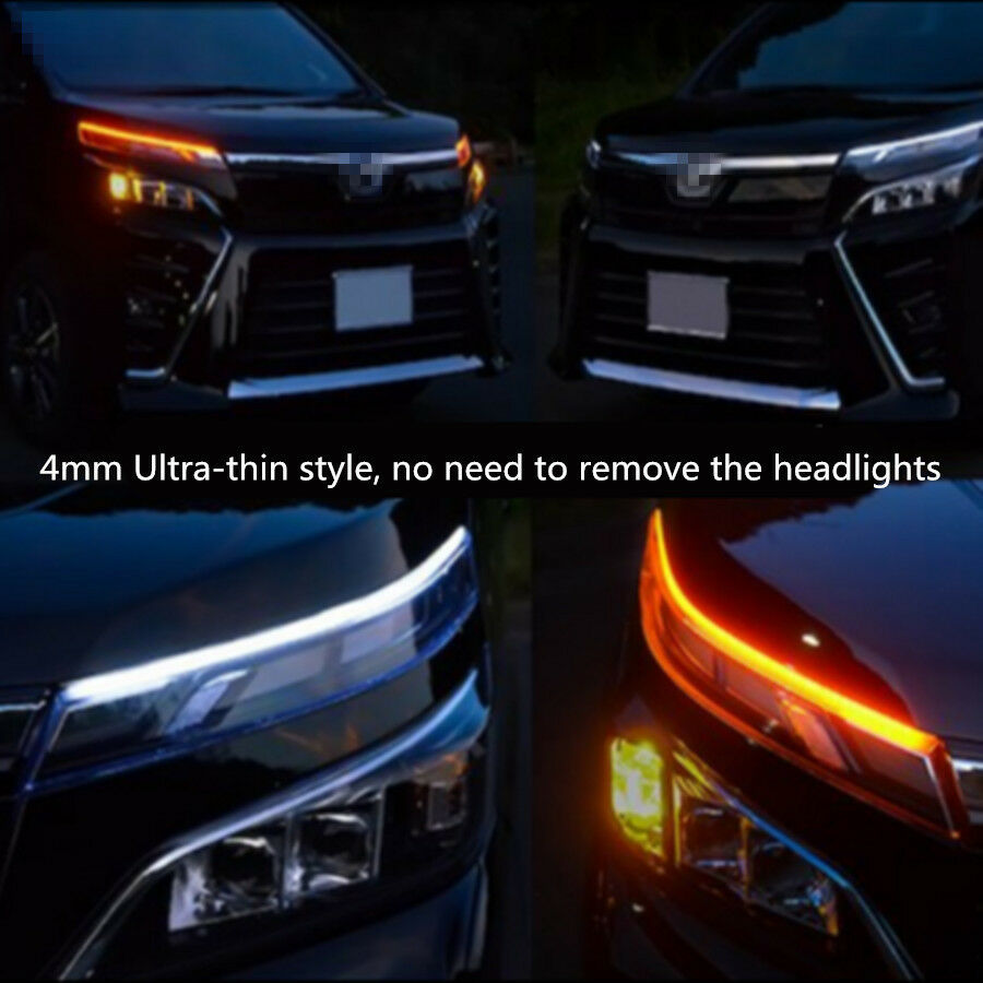 1 Pair Flexible Bendable 30cm White DRL +Amber Flowing Turn Indicator LED Strip