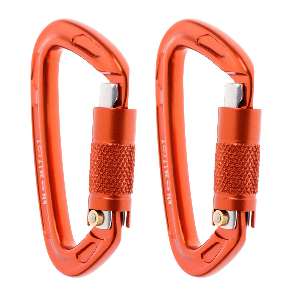 2 Piece 24KN Self-locking Aluminum Mountain Rock Climbing Carabiner Orange