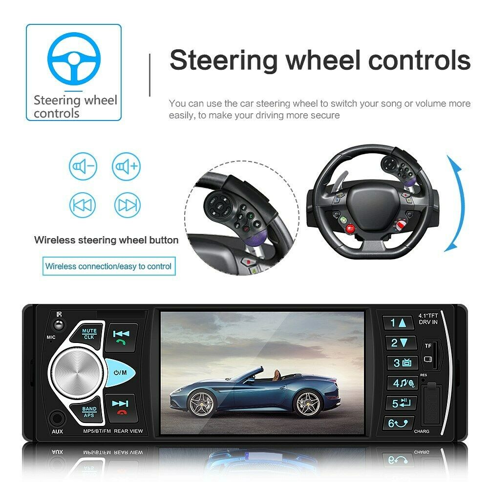 4.1 Inches Car Radio Stereo 1DIN Bluetooth FMB AUX Audio MP5 Player + Camera