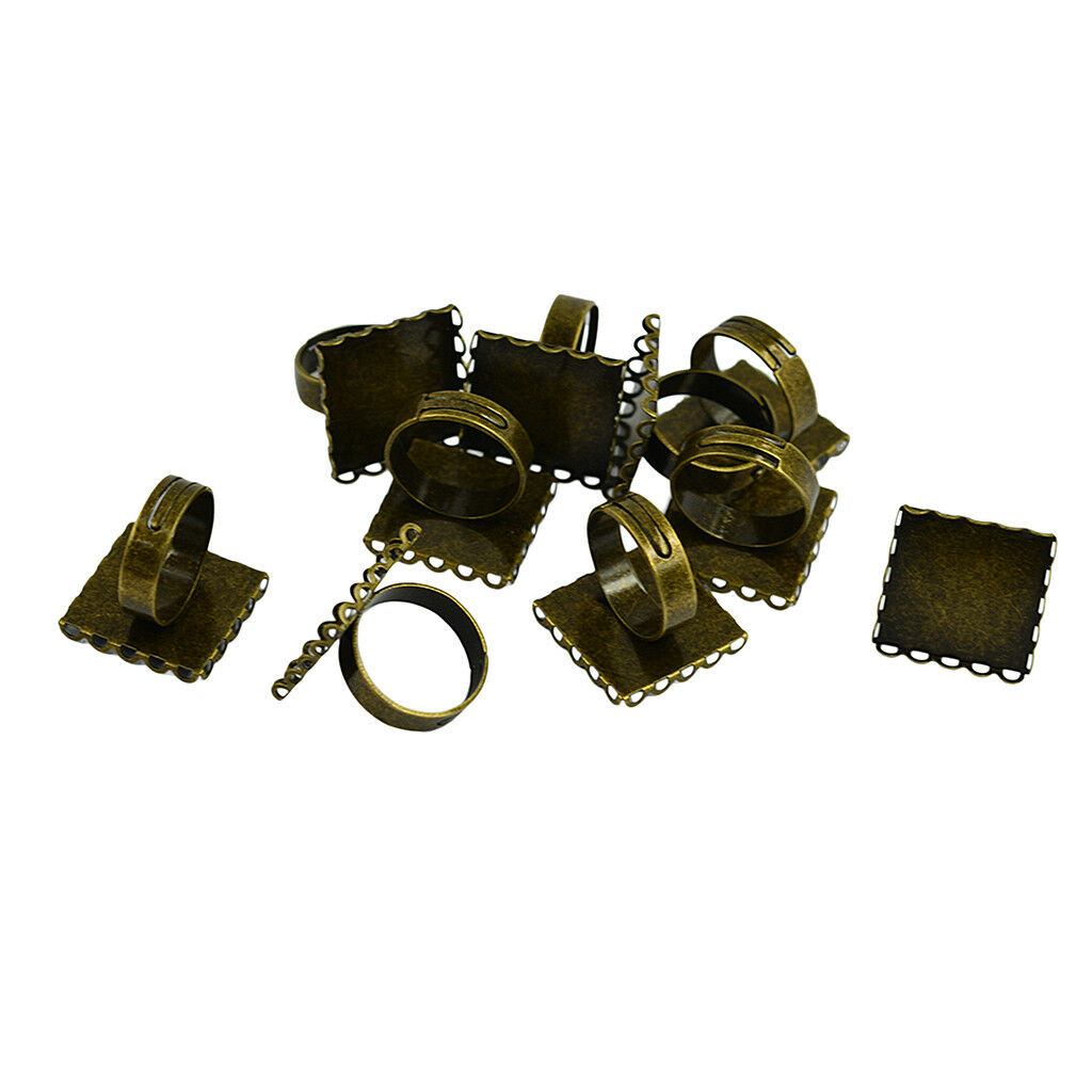 10pcs Cabochon Setting Rings Adjustable Bronze Plated Fit 20mm Square Bezels