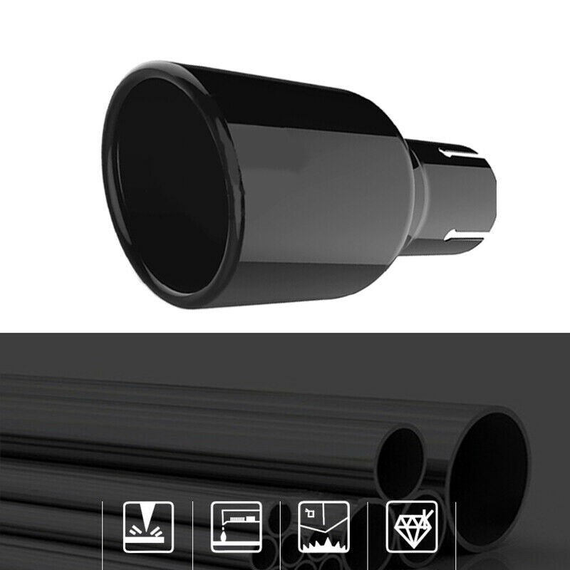 1PCS Stainless Black Car SUV Exhaust Tip Round Muffler Pipe w/ 60-63mm Clamp on