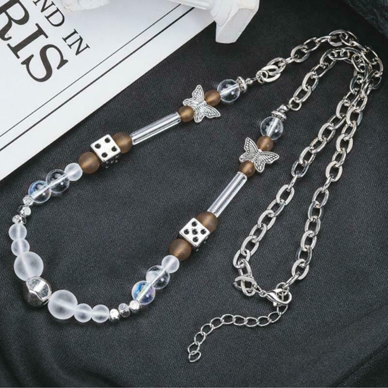 Butterfly Adjustable Choker Lucky Dice Beaded Stainless Steel Chain Necklace