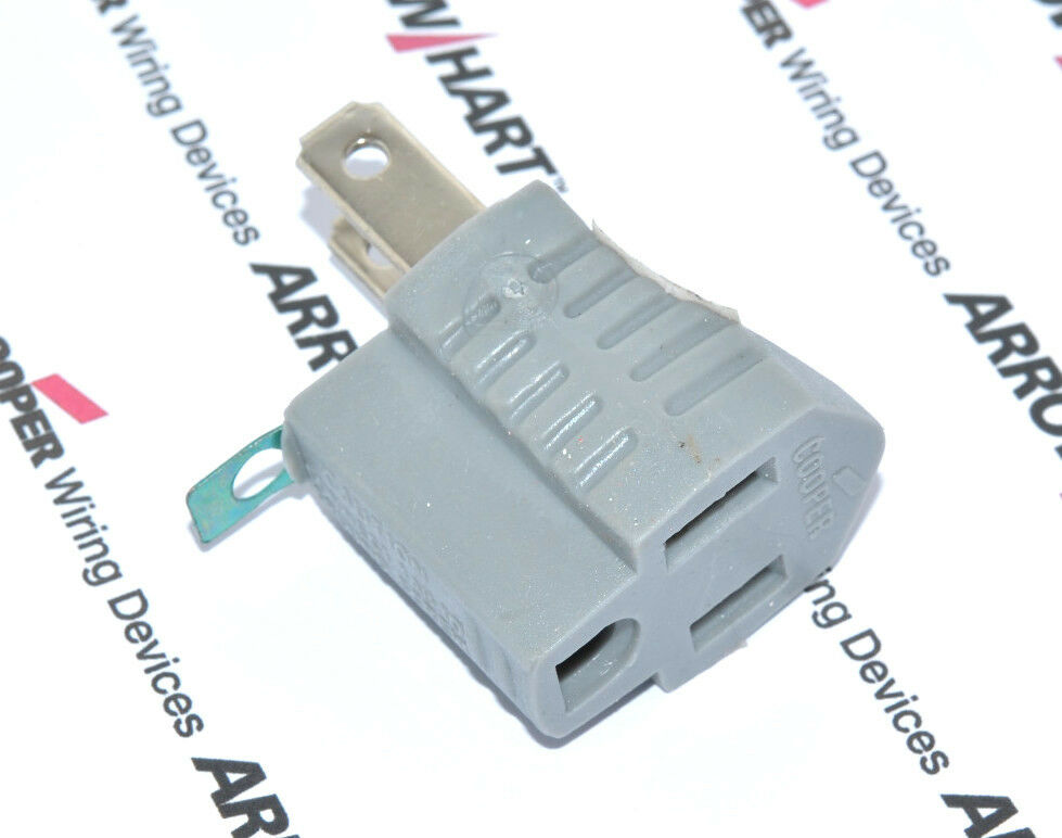 2pcs - COOPER 419GY 15A 125V Grounding Adapter with Grounding Lug Outlet Tap