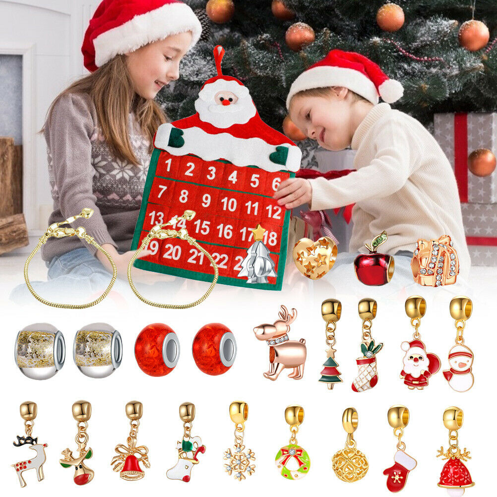 Christmas Advent Calendar Gift for Kids Jewelry Calendar Bracelet Beaded Charms