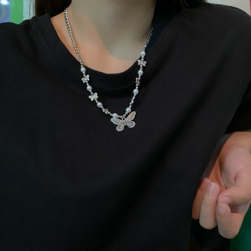 1pcs Gothic Butterfly Pendant Beaded Necklace street style female jewe WLC Kt