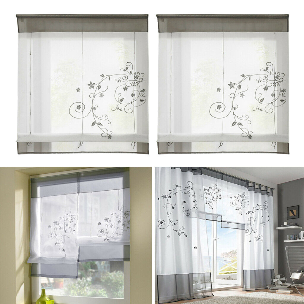 2x Roman Drape Draped Gauze Sheer Window Curtain # 1 Gray, 60x120cm