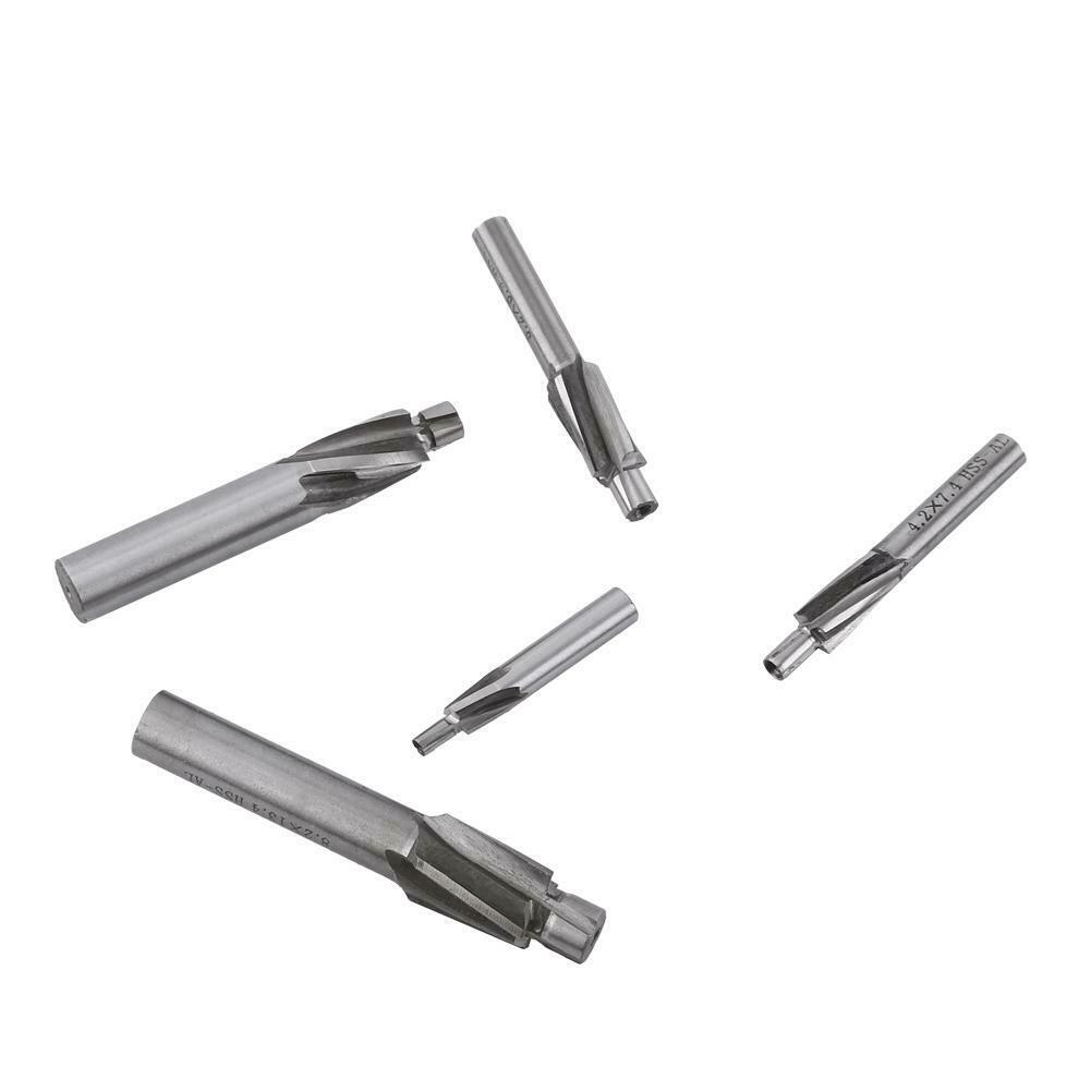 M3-M8 5 Piece of Pilot Slot Drill Tool for End Mills with 4-Blade Countersink