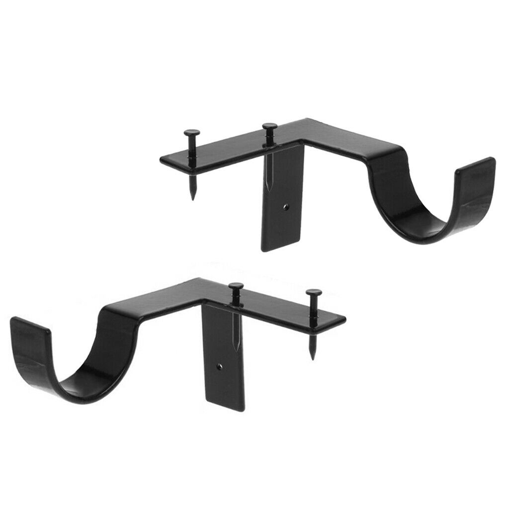 1 Pair Curtain Rod Brackets Cafe Holders Easy to Use Decoration Single_Black